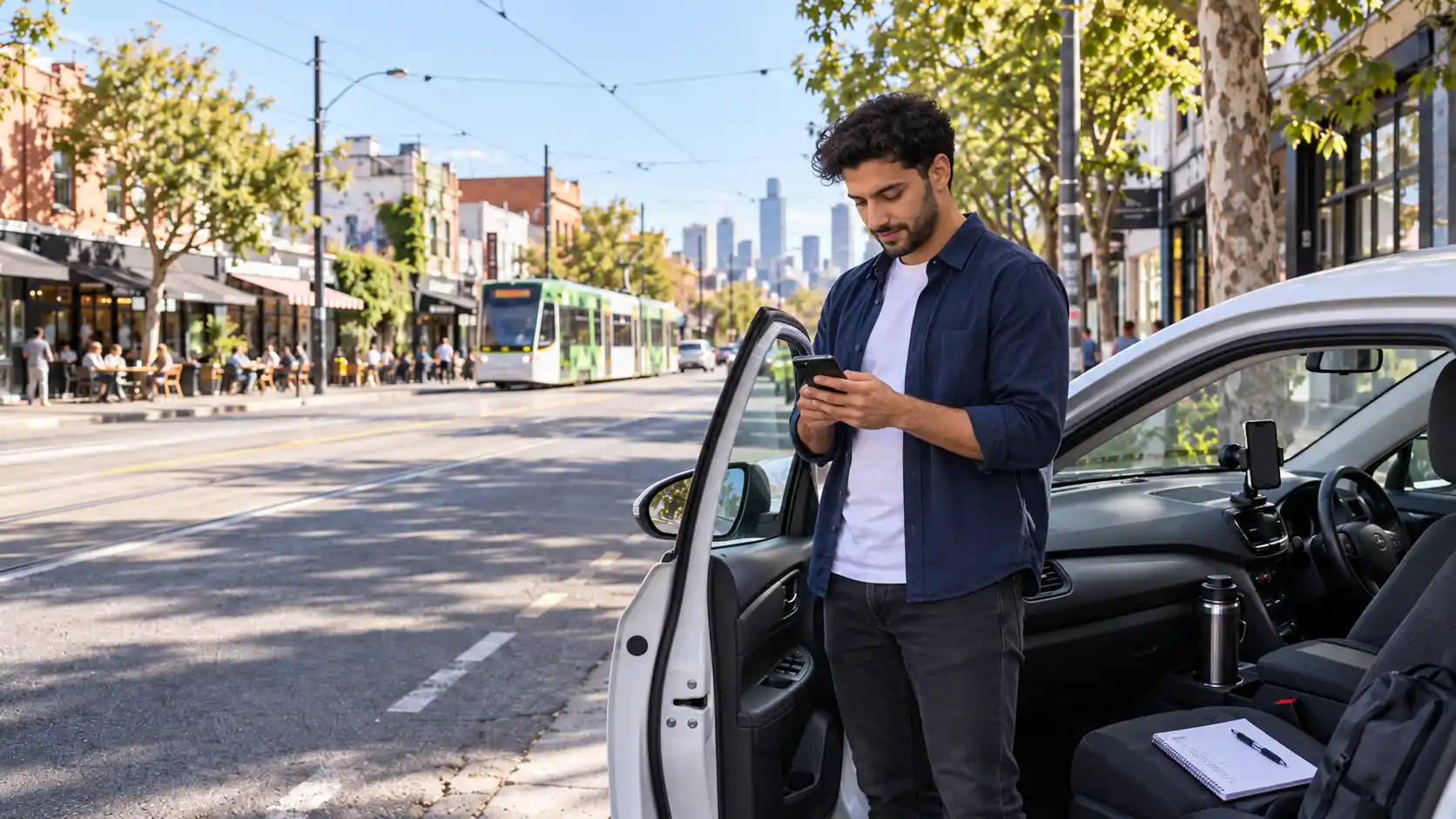 New Uber driver preparing for a first week of rideshare driving with a hybrid car in Melbourne.